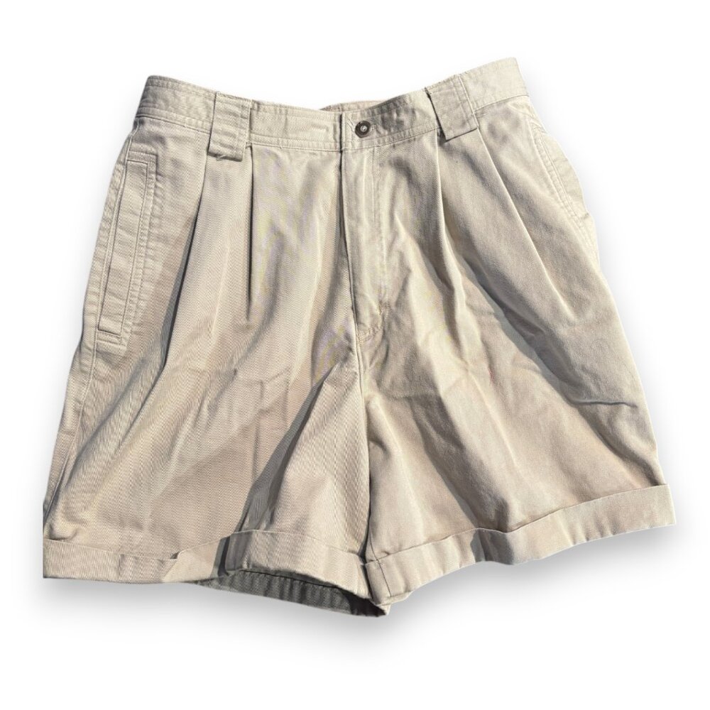 Hunt Club petite VTG high waisted khaki tan pleated mom shorts w‎ pockets sz 12P